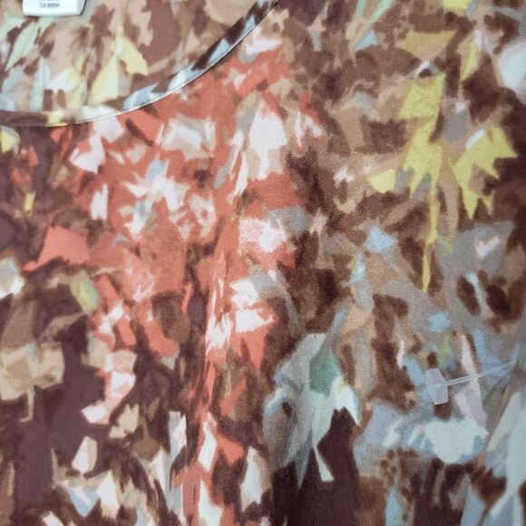 🦋2/$25 Kate Hill Size 12 Petite Yellow Brown Print 3/4 Sleeve Scoop Neck Blouse - Picture 4 of 11